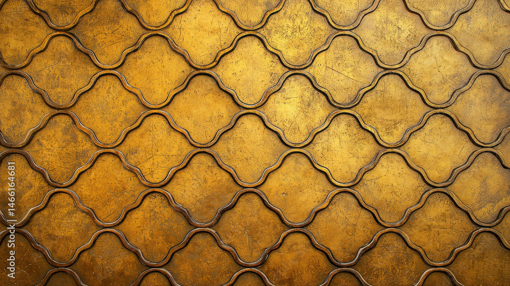 Poster intricate golden pattern with curved edges on textured surface for creative projects