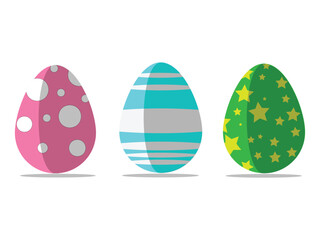 Easter eggs drawing clipart set. Set of painted Easter eggs, isolated vector icons on white background. Colorful eggs collection. Spring holiday set for decoration. Vector illustration. 