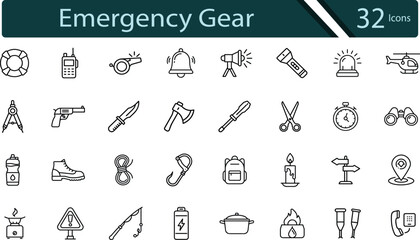 Essential Survival and Outdoor Safety Icon Set.