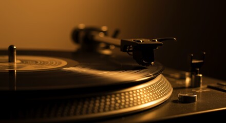 Vinyl record spinning on vintage turntable