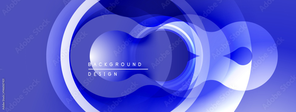 Poster abstract blue design features overlapping circles, gradients. modern aesthetic, clean lines, suitabl