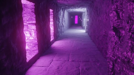 Obraz premium Neon-lit, stone corridor