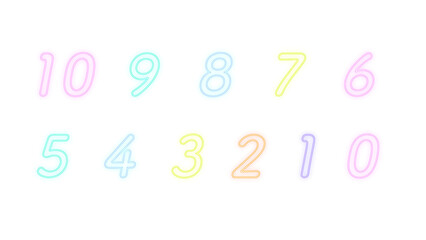 ネオン管のような数字（１−１０）透過背景