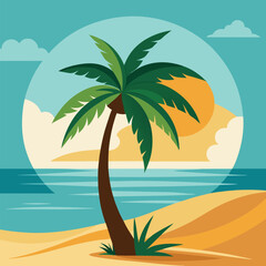 Palm tree vector art with a sunny beach