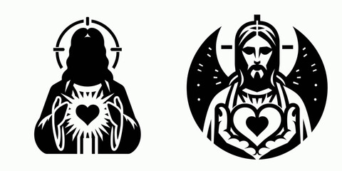 Fototapeta premium The Jesus Holding a Heart. Christian Art Nativity Crucifix Divine Salvation. Savior carrying affection token love compassion faith depiction.