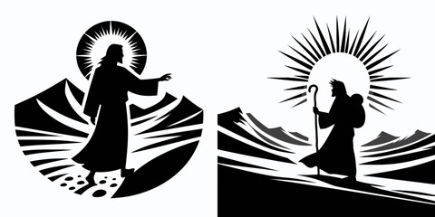 The Jesus in Desert. Christian Art Nativity Crucifix Divine Salvation. Christs ordeal wilderness solitude temptation trials and spiritual journey.