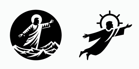 The Jesus Reaching to Lost. Christian Art Nativity Crucifix Divine Salvation. Deity extending aid toward straying souls mercy compassion project.