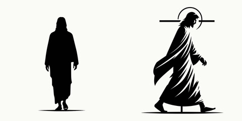 The Jesus Walking Alone. Christian Art Nativity Crucifix Divine Salvation. Lone savior deity journey spiritual figures solitary trek faith concept.