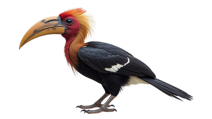 Fototapeta premium Vibrant Southern Ground Hornbill bird standing isolated on white background for wildlife marketing campaigns, eco-tourism advertising, and conservation storytelling with copy space for text