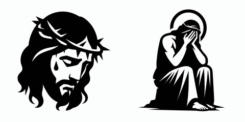 The Jesus Weeping. Christian Art Nativity Crucifix Divine Salvation. Messiahs lament sacred sorrow emotion and celestial grief unfolding.
