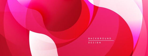Abstract fluid shapes, vibrant reds, pinks, whites create dynamic background. Smooth gradients suggest movement, modern design aesthetic.