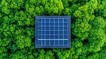 Solar Panel Installation Surrounded by Lush Green Forest Showcasing Sustainable Energy Solutions