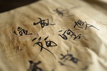 Traditional chinese calligraphy on beige paper