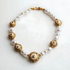 Obraz premium Elegant Handcrafted Pearl Necklace: Stylish & Ornate Women's Jewelry with Gold Oval Beads - Bridal Statement Accessory