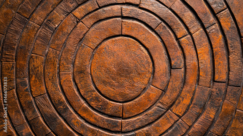 Poster textured circular pattern of natural brown stone with intricate round design elements
