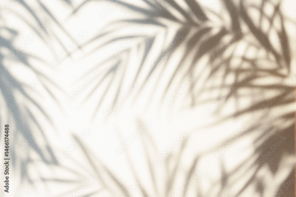 Aufkleber abstract blurred palm leaf shadows on a light beige background.