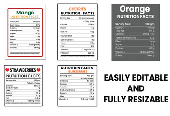 Modern Nutrition Facts Label Template  Editable Vector EPS for Food Packaging and Branding