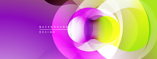 Abstract vibrant circles blend, creating fluid colorful background. Modern design features gradients, curves, smooth transitions.