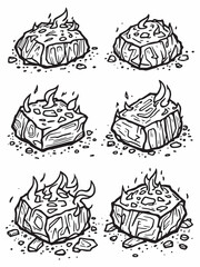 Glowing Charcoal Pieces for Grilling Line Art Illustration.eps