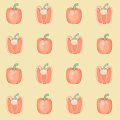 Seamless pattern with red bell peppers