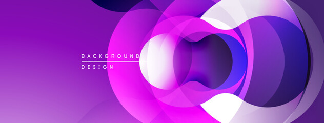 Abstract purple design features overlapping circles. Gradient shades create depth, modern aesthetic. Minimalist composition, vibrant colors.