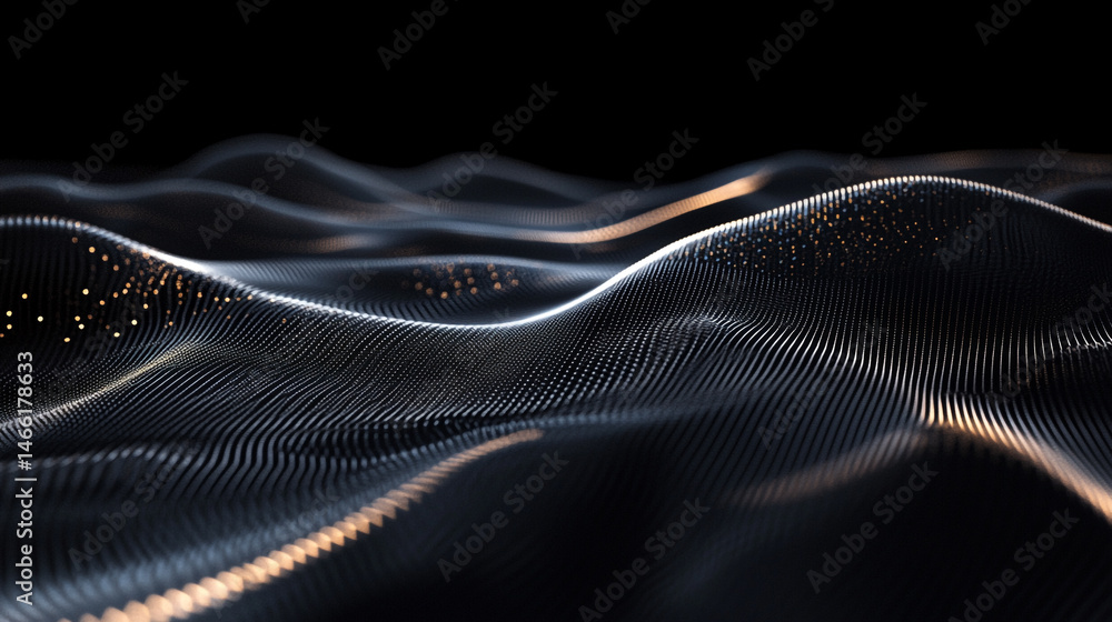 Poster dark blue digital wave abstract data visualization background, explore the depth of a cosmic hologra
