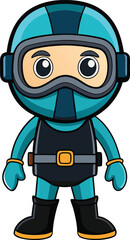 Adorable Cartoon Scuba Diver Illustration with Mask and Fins