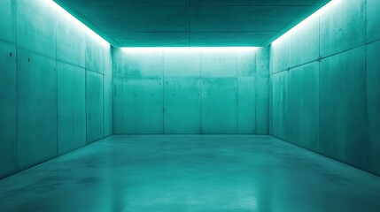 Teal concrete room, illuminated