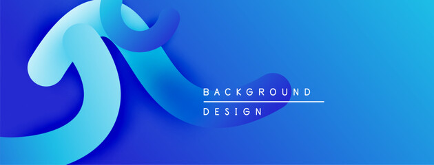 Abstract blue design features flowing shapes, gradients. Modern background evokes movement, depth, simplicity. Clean aesthetic.