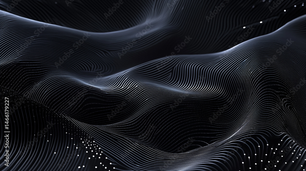 Poster dark blue digital wave abstract data visualization background, explore the depth of a cosmic hologra