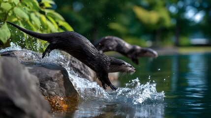 Naklejka premium Bird soaring gracefully above a tranquil body of water with aesthetic natural scenery