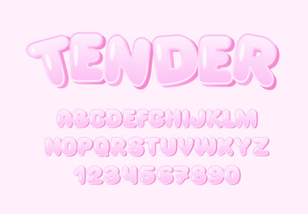 Cute Pink Font. Bubble Kids Letters and Numbers. 