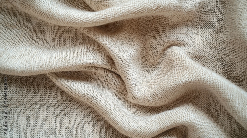 Poster close up of a beige woven fabric with visible texture and folds creating a soft and flowing appearan