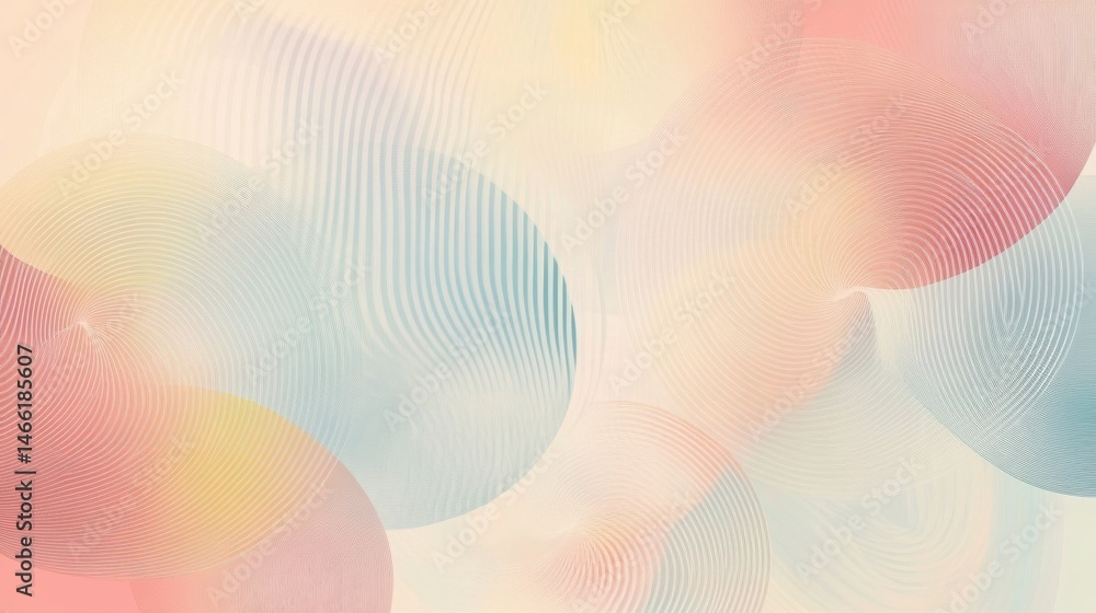Poster abstract pastel background with circular patterns in pink blue and yellow soft colors design