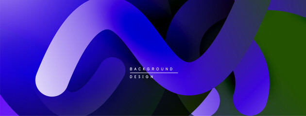Abstract fluid shapes, vibrant colors blend. Modern design, smooth gradients create dynamic composition. Background features purple, green hues.