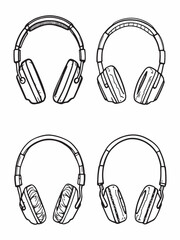 Headphones line art modern sketch showcasing audio equipment.eps
