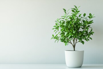 Lush Green Plant in White Pot Against a Minimalist White Wall Background