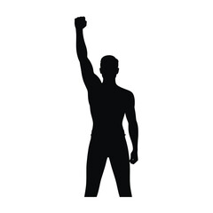 Silhouette of Muscular Man Raising Fist in Victory