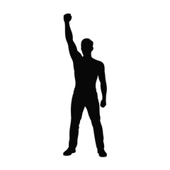 Silhouette of a Man Raising His Fist in Protest or Victory