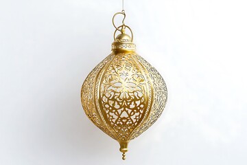 Elegant Gold Metal Lantern with Intricate Cutout Design Hanging