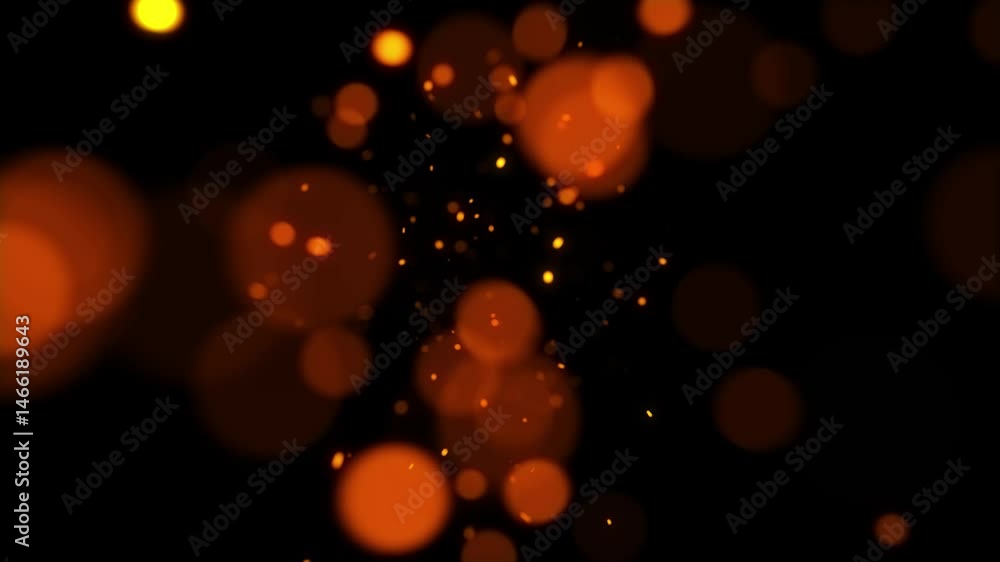 Wall mural artistic slow motion flight of blurred fire sparks on black loop background.