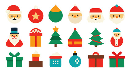 Perfect for the Holidays: Christmas Icons Featuring Santa Claus, Holly, and Gift Boxes