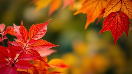 Vibrant red and orange autumn leaves showcase the beauty of fall foliage in a stunning natural scene perfect for seasonal designs.