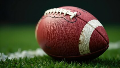 Fototapeta premium Close-up of a worn, textured football pigskin Ready for the game!, creases, oval