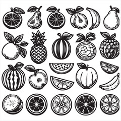 vector collection of clipart icons of various fruits in line style that can be changed