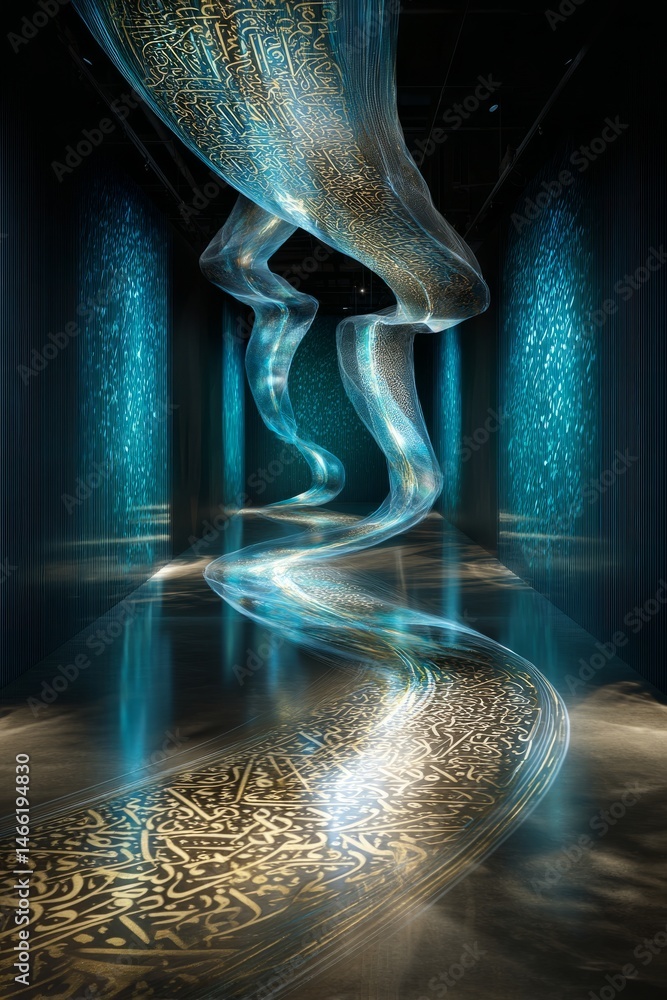 Poster flow of information in a futuristic tunnel: an abstract representation of information streams throug