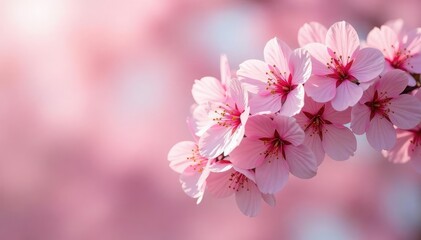 Obraz premium Delicate pink cherry blossoms in full bloom, creating a beautiful floral pattern Perfect for spring themes , delicate, fresh