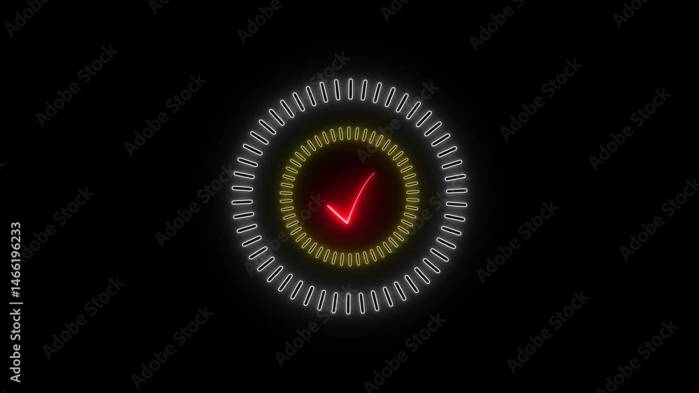Poster tick mark correct accept select confirm success finishing circle, glowing neon light check mark icon