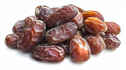 Obraz premium Heap of Medjool Dates on White Background – Sweet Organic Dried Fruit for Healthy Snacking