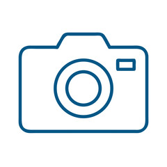 Camera icon in blue outline photography style